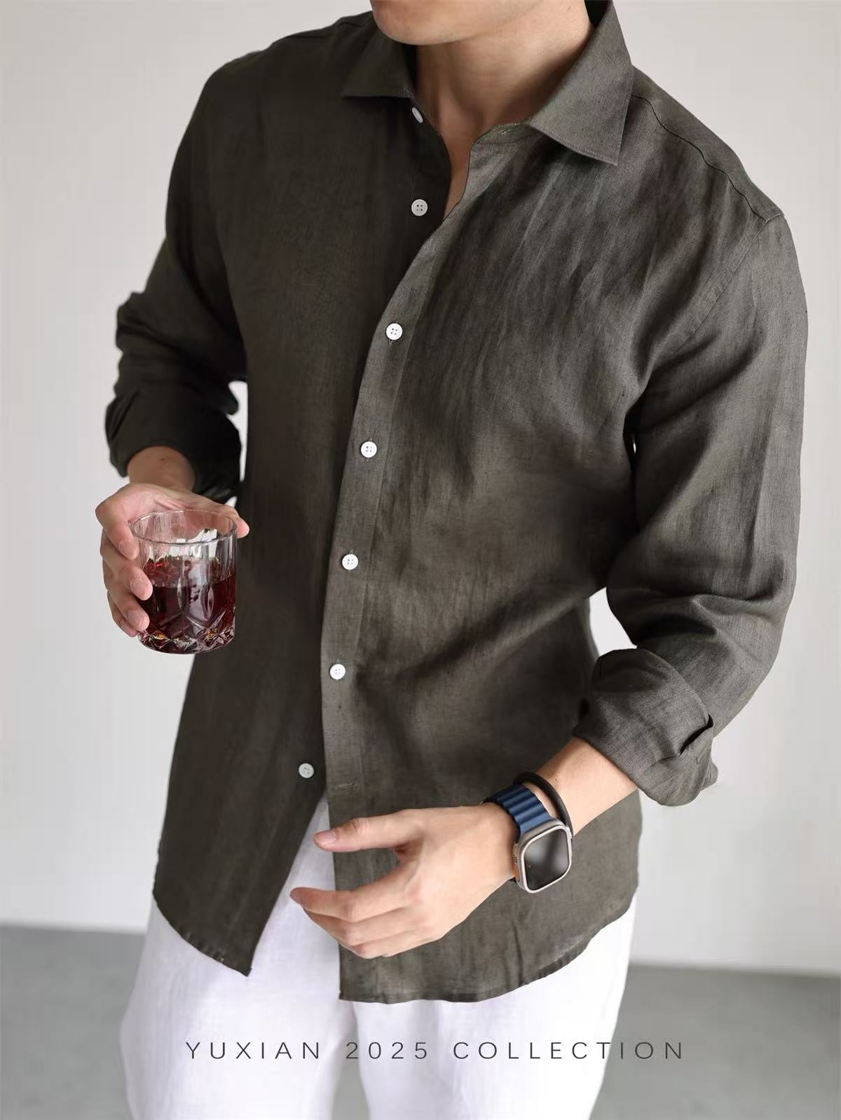 Olive Green Linen Shirt