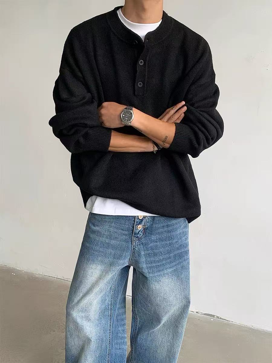 Casual Black Henley Sweater