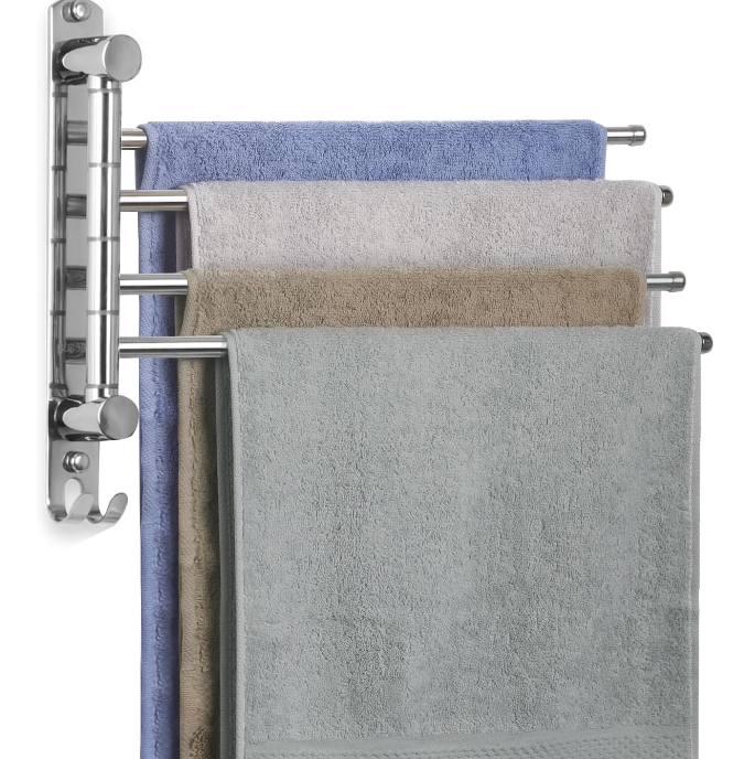 Towel Rack JSVER Swivel 4 Arms Extended Towel Holder, SUS304 Stainless Steel Space Saving Towel Rack, Towel Racks for Bathroom, Kitchen