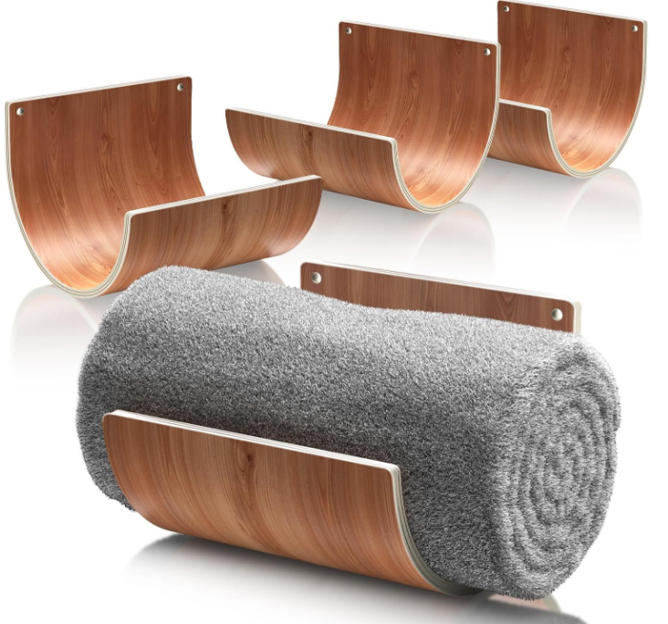 Towel Racks for Bathroom Set of 4 Wall Towel Racks, Versatile Hanging Towel Organizer，Wood Towel Holder for Rolled Towels, Spa, Blanket, Yoga Mat – Easy Installation, Eco-Friendly