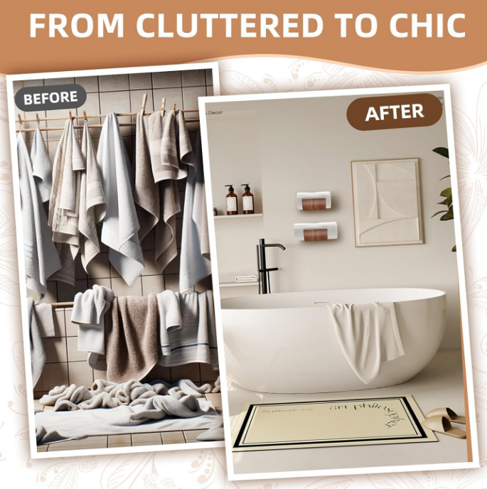 Towel Racks for Bathroom Set of 4 Wall Towel Racks, Versatile Hanging Towel Organizer，Wood Towel Holder for Rolled Towels, Spa, Blanket, Yoga Mat – Easy Installation, Eco-Friendly