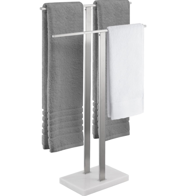 Standing Towel Rack 2-Tier Towel Rack Stand with Marble Base for Bathroom Floor, Upgrade Steady Design, Pro-Grade 18/8 Stainless Steel Brushed Finish