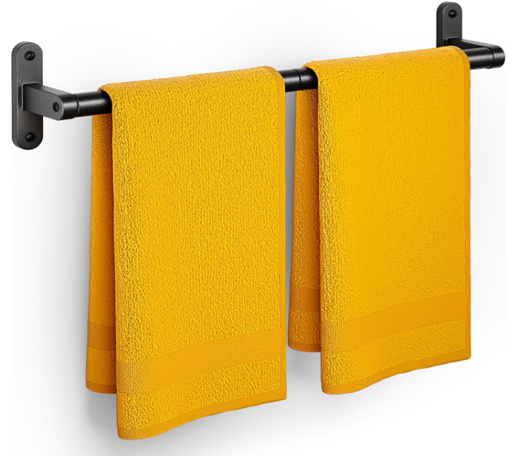 Towel Rack for Bathroom - 24" Rustproof Towel Holder, Sturdy Towel Bar Wall Mounted, Space-Saving Towel Hanger, Bathroom Accessories, Home Decor, Apparment Essentials, Black
