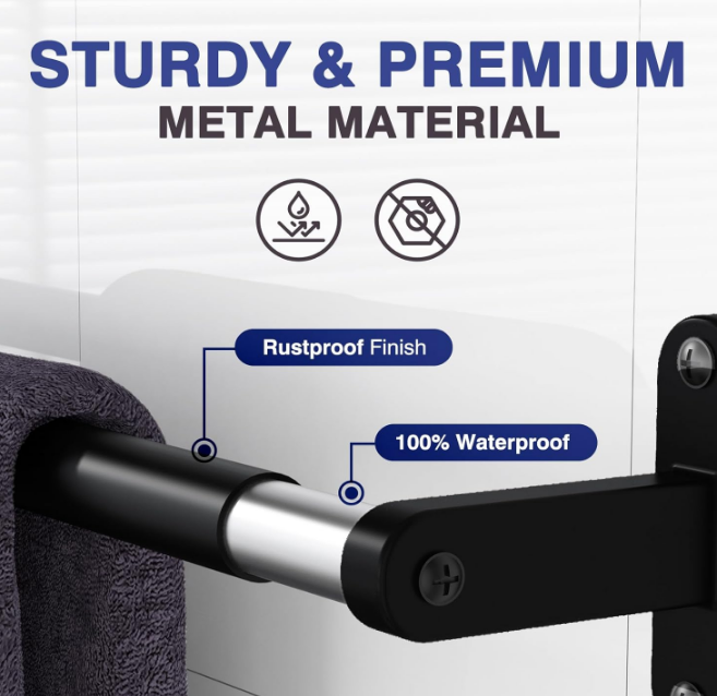 Towel Rack for Bathroom - 24" Rustproof Towel Holder, Sturdy Towel Bar Wall Mounted, Space-Saving Towel Hanger, Bathroom Accessories, Home Decor, Apparment Essentials, Black
