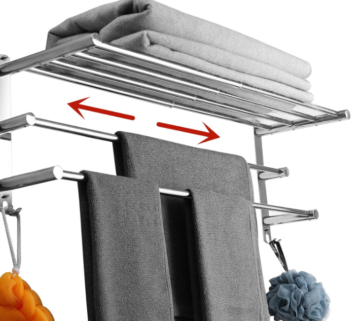 Stretchable 19.7-31.5 Inch Towel Bar Towel Hanger Towel Rack Stainless Steel Strong 3M Adhesive Bathroom Wall-Mounted Type No Hole mounting Hole Drilling Installation Toilet Kitchen