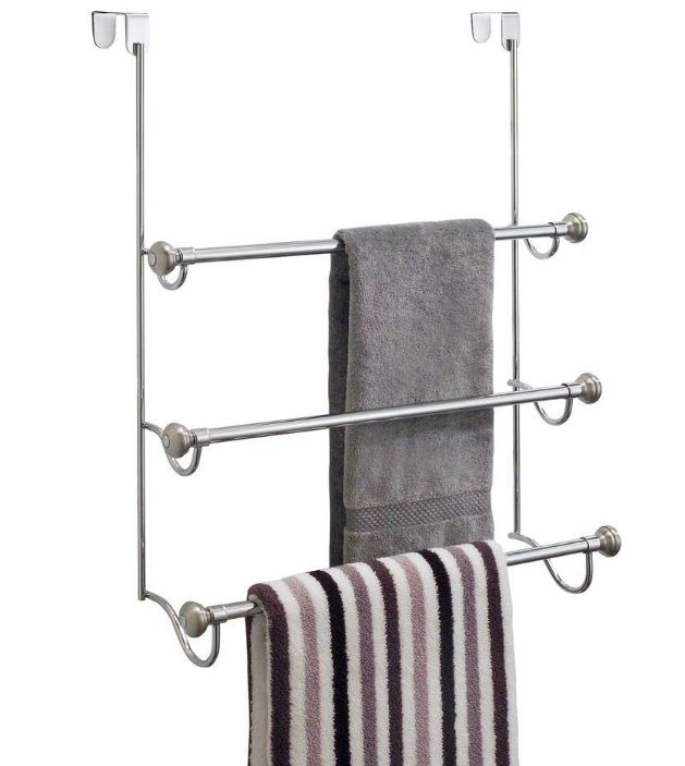 iDesign Over the Door Towel Rack, The York Collection, 1.5” x 7” x 22.8”, Brushed Nickel