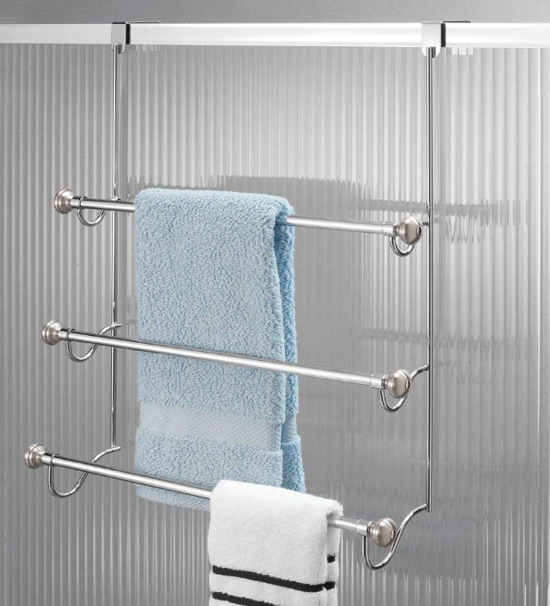 iDesign Over the Door Towel Rack, The York Collection, 1.5” x 7” x 22.8”, Brushed Nickel