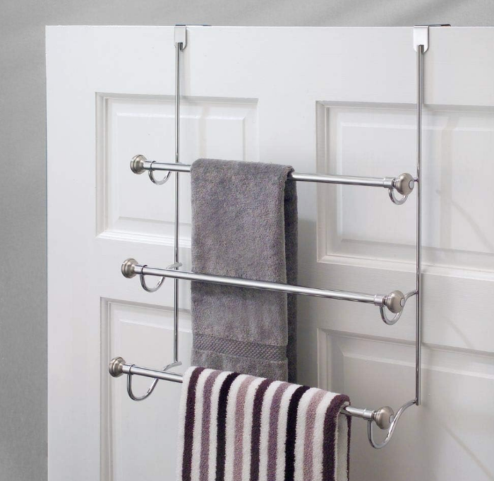 iDesign Over the Door Towel Rack, The York Collection, 1.5” x 7” x 22.8”, Brushed Nickel