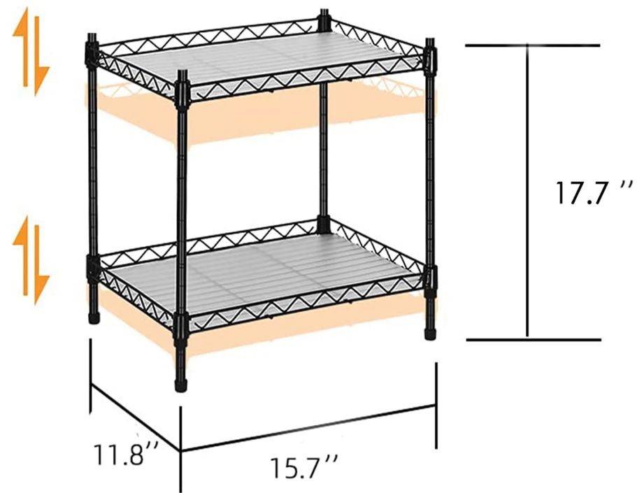 Best 2-Tier Wire Shelving - Black - Lightweight Mini Seasoning Shelf - Kitchen Storage Shelves, Unit with Storage Rack Corner Shelf Shelving Adjustable Storage Shelf, 11.8 "D x 15.7" W x 17.7 "H