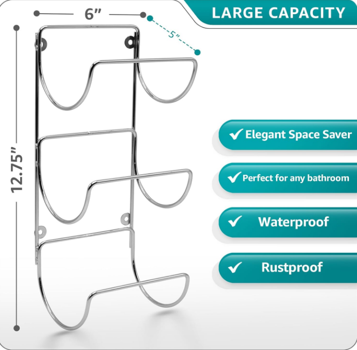 Towel Holder for Bathroom Wall - 6 Level Wall Mounted Towel Rack Shelves for Rolled Bath Towels, Washcloths, Linen - Silver Hanging Towel Racks for Bathroom, Spa, Salon, Towel Storage Organizer