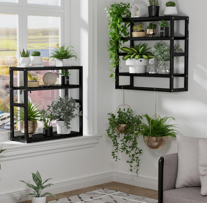 Towel Rack Bathroom Storage Shelves Over The Toilet with Towel Bar 100% Bamboo Adjustable Height Floating Shelf Wall Shower Shelf for Bathroom Kitchen Living Room Multi Usage (Black-1Pack)