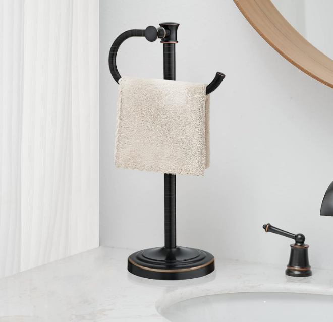 14 Inch Oil Rubbed Bronze Stand Towel Bar Hanger Hand Towel Bar Bathroom Vanity Countertop Towel Holder Free Standing Stainless Steel Towel Ring Hardware Accessories Towel Rack