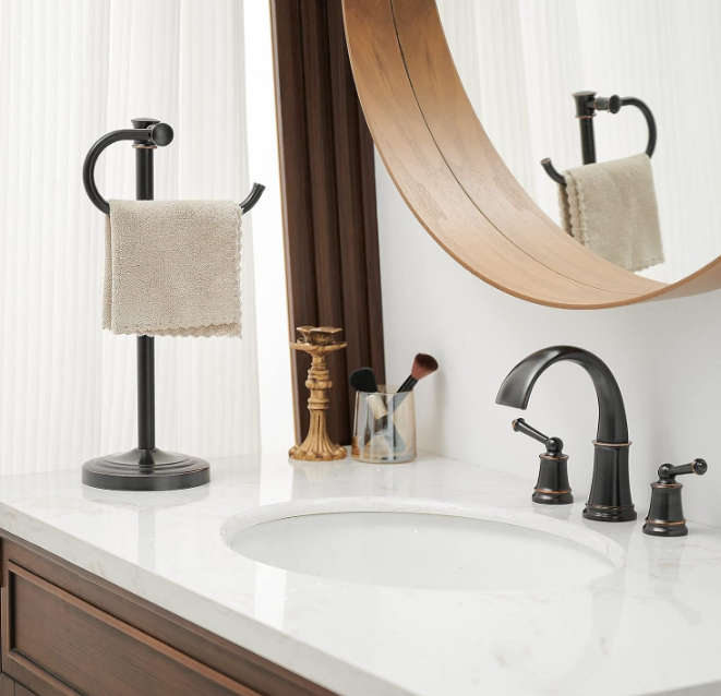 14 Inch Oil Rubbed Bronze Stand Towel Bar Hanger Hand Towel Bar Bathroom Vanity Countertop Towel Holder Free Standing Stainless Steel Towel Ring Hardware Accessories Towel Rack