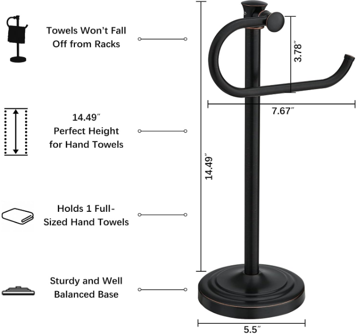 14 Inch Oil Rubbed Bronze Stand Towel Bar Hanger Hand Towel Bar Bathroom Vanity Countertop Towel Holder Free Standing Stainless Steel Towel Ring Hardware Accessories Towel Rack