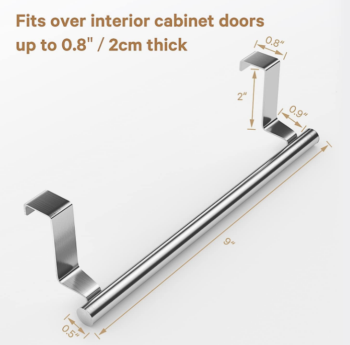 Steel Over Door Towel Rack Bar Holders for Universal Fit on Over Cabinet Cupboard Doors 2 Pack (Sliver)