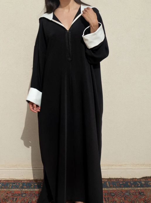 Black Abaya djellaba with White Cuffs