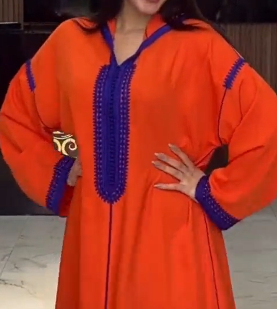 Traditional Orange Kaftan Djellaba - Crepe fabric