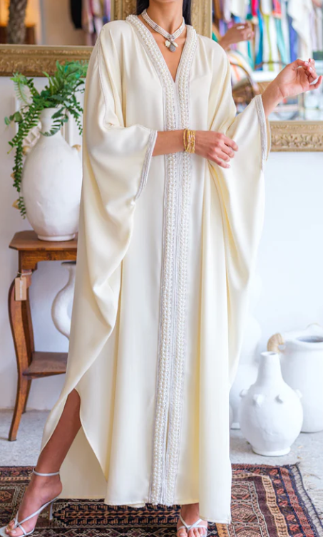 Elegant Cream Kaftan Dress -Crepe fabric