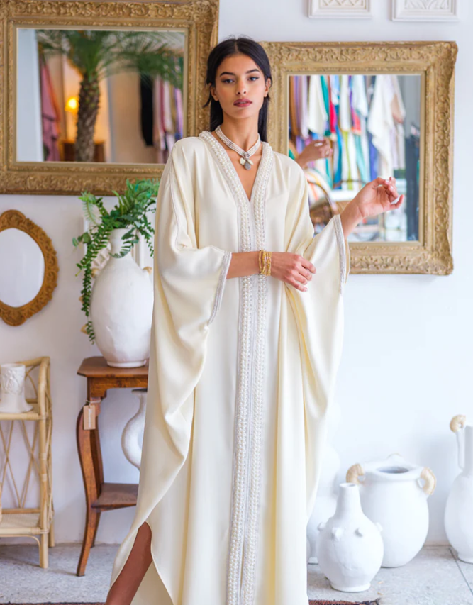 Elegant Cream Kaftan Dress -Crepe fabric