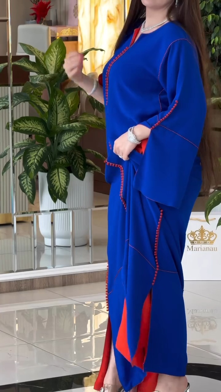 Elegant Blue and Red Kaftan Dress