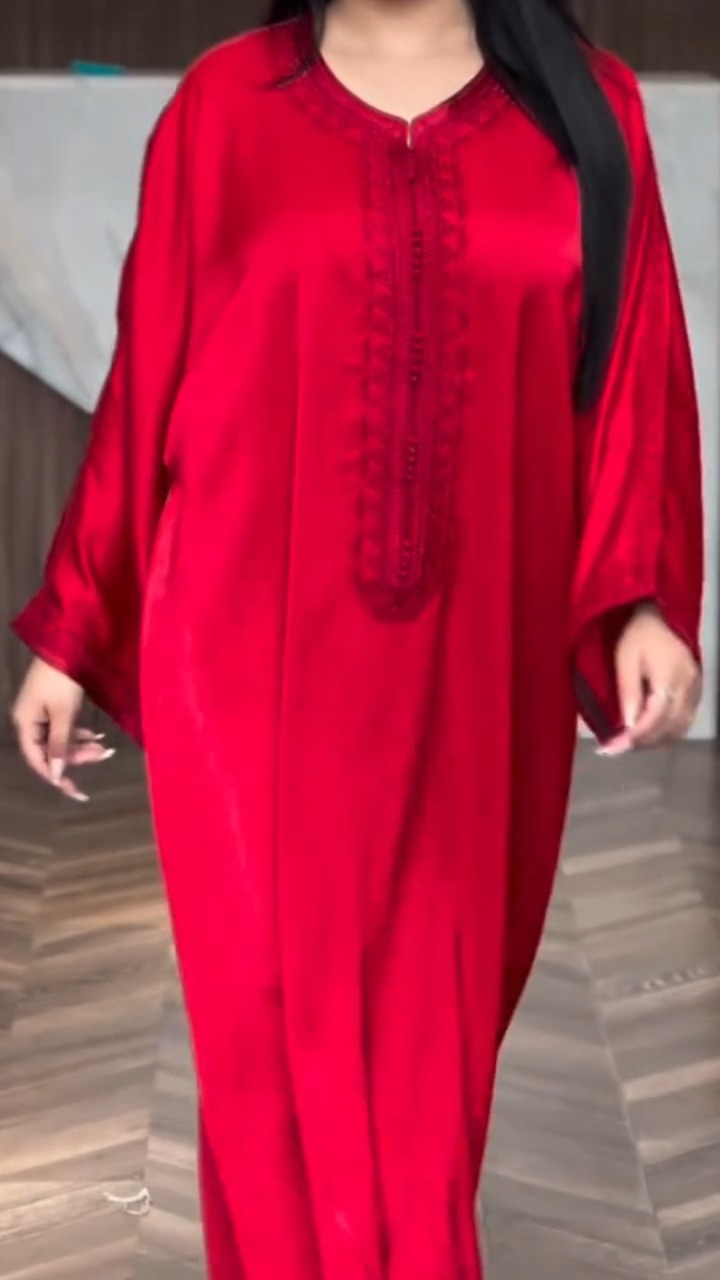 Red Satin Kaftan Dress