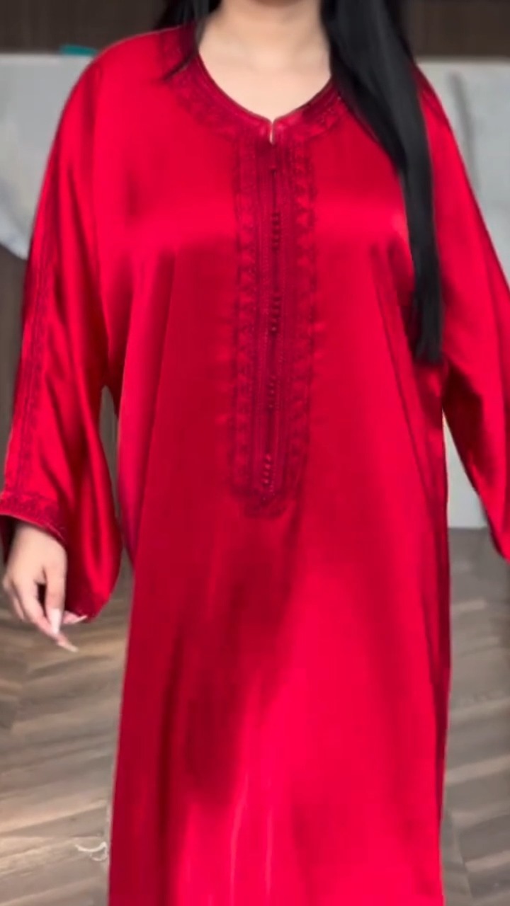 Red Satin Kaftan Dress