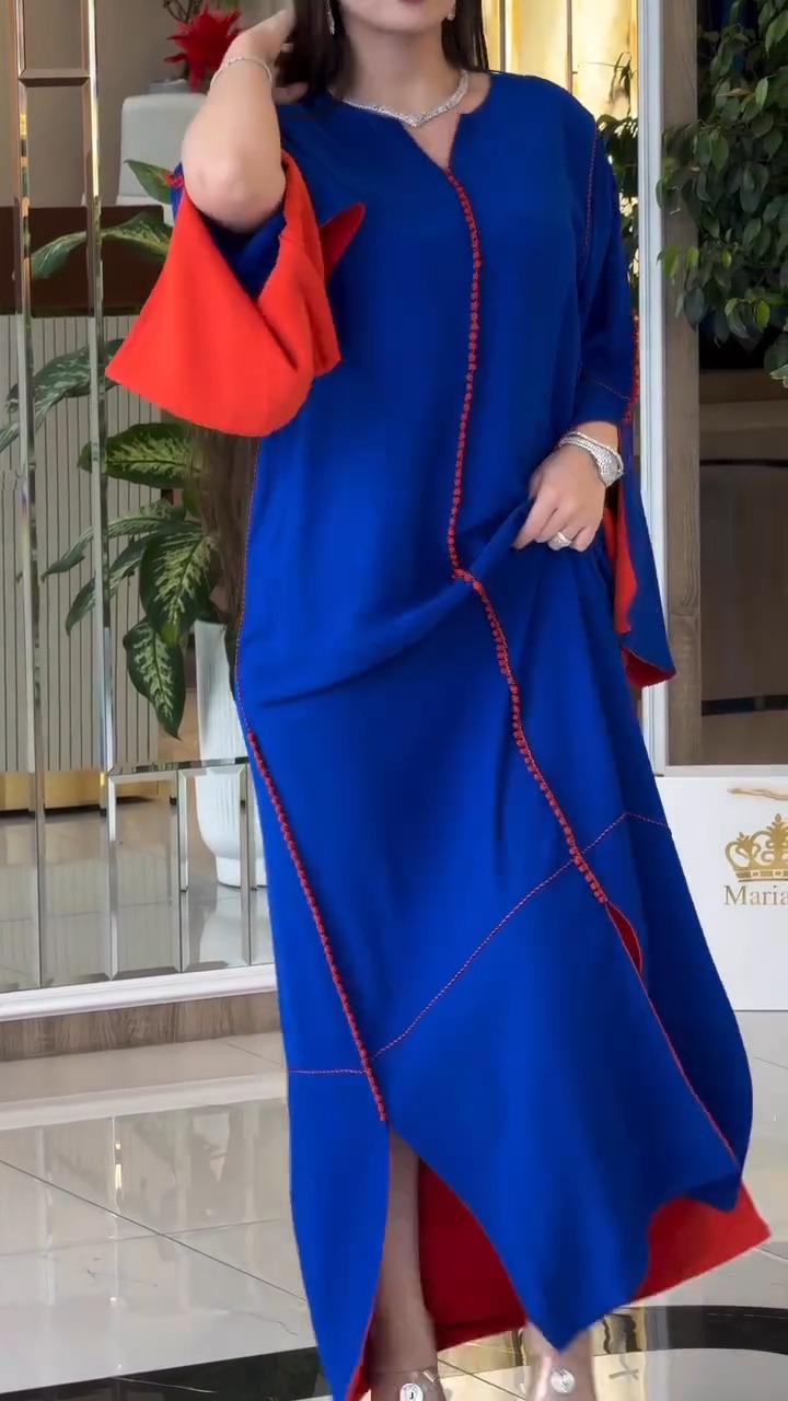 Elegant Blue and Red Kaftan Dress