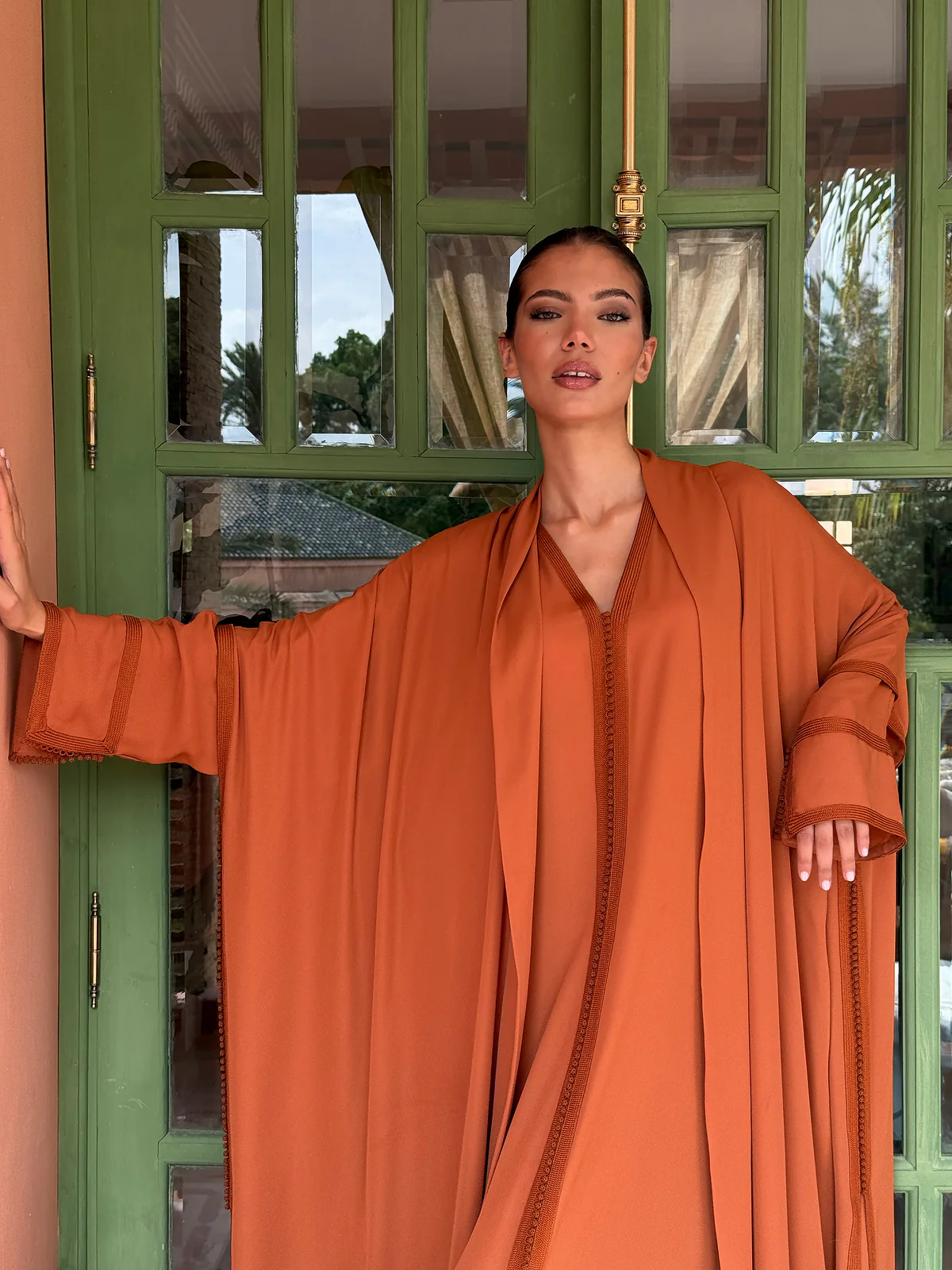 Elegant Rust-Colored Kaftan abaya 2 pieces