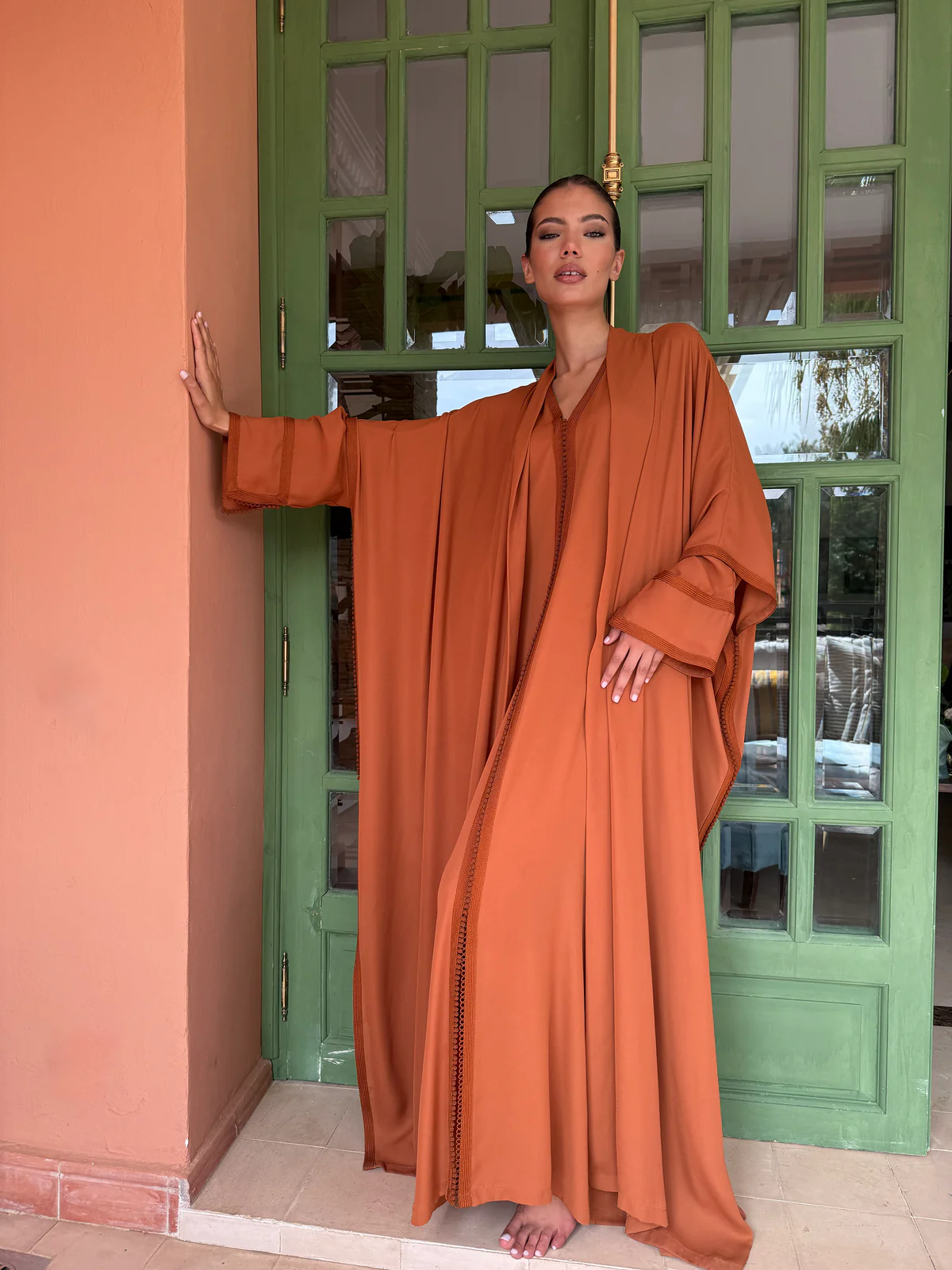 Elegant Rust-Colored Kaftan abaya 2 pieces