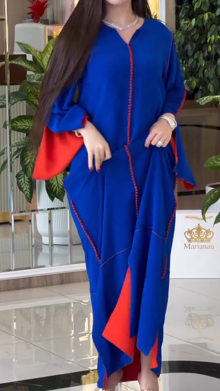 Elegant Blue and Red Kaftan Dress