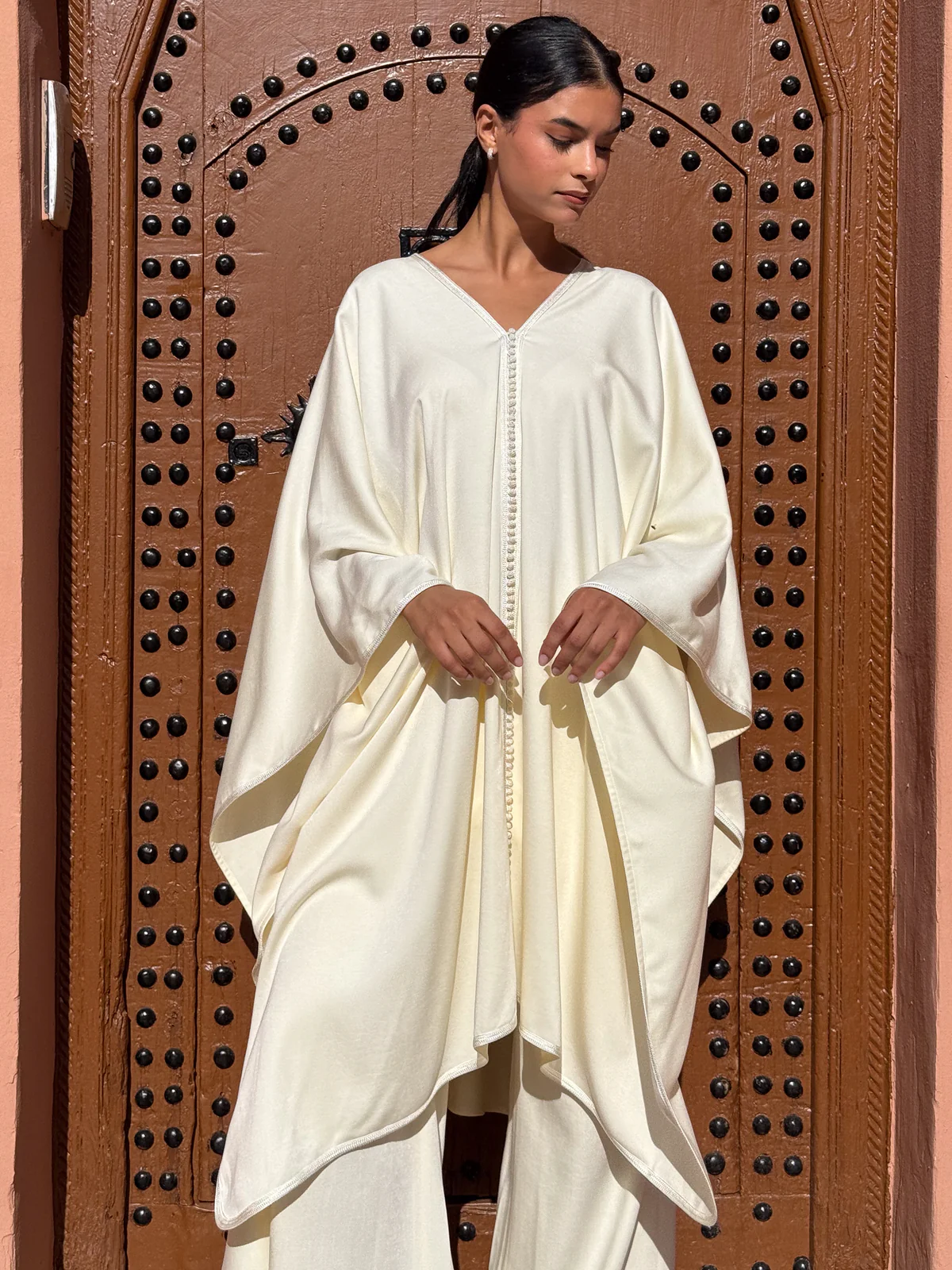 Elegant Cream Kaftan with pant 2 pieces
