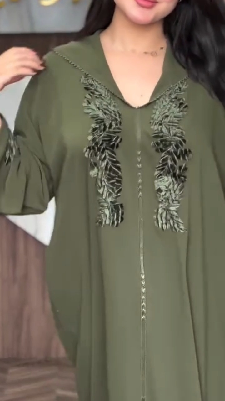 Embroidered Olive Green Abaya Jallabya
