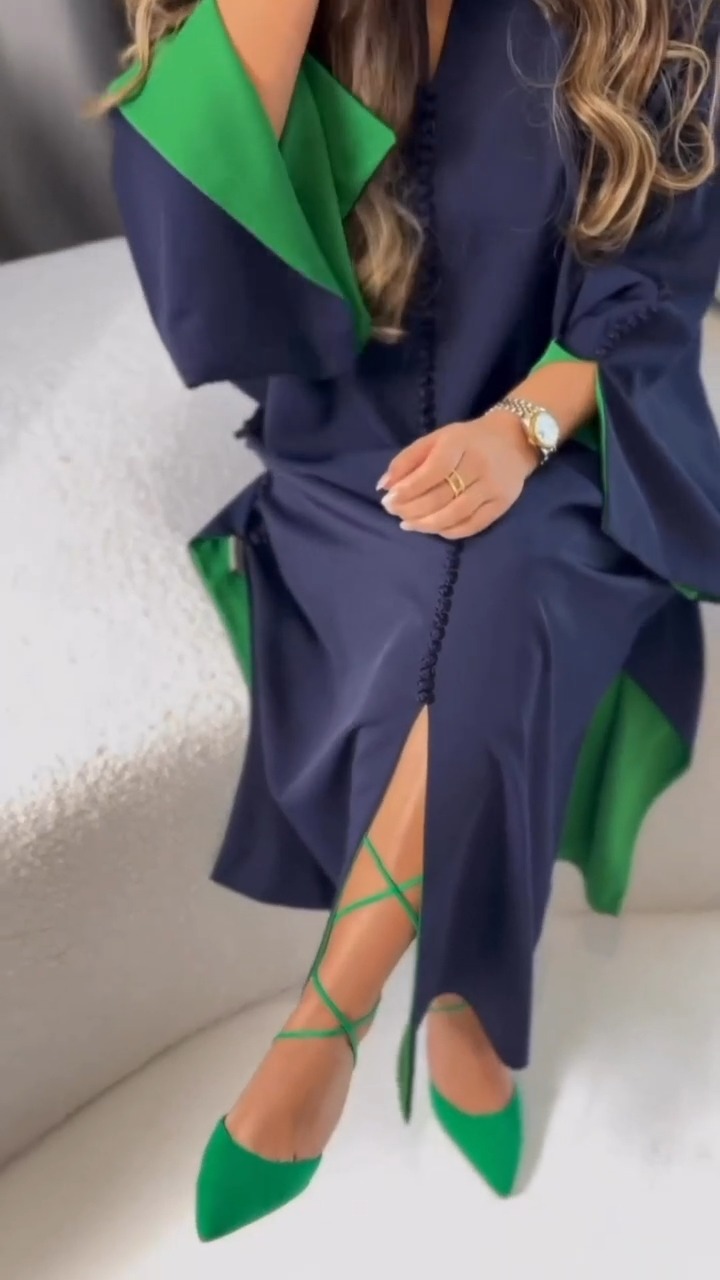 Elegant Navy and Green Dress