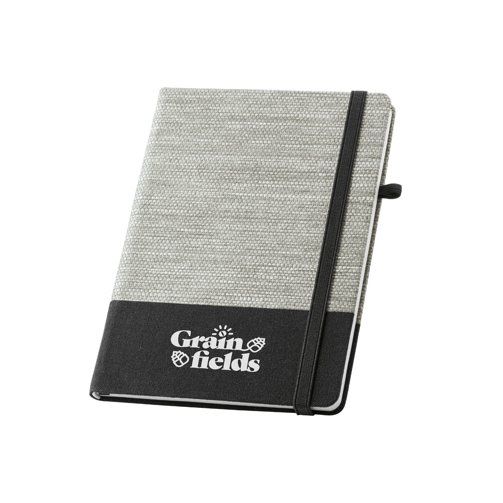 Caderno A5 em palha e algodão canvas com folhas pautadas