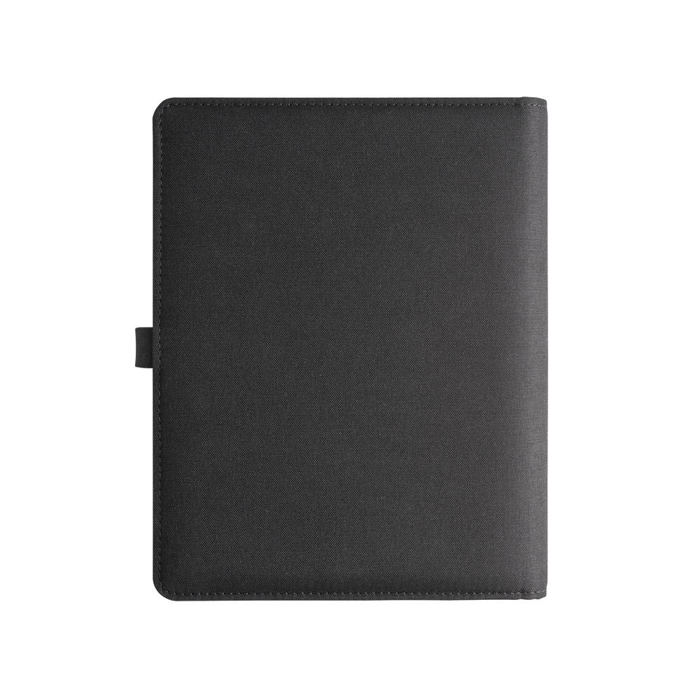 Pasta A5 em 300D poliéster reciclado (100% rPET) com carregador wireless embutido 5.000 mAh