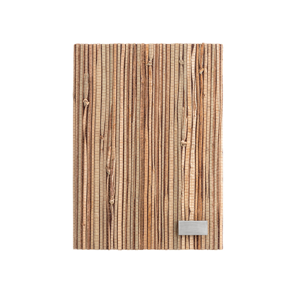 Caderno A5 em palha natural com folhas pautadas recicladas