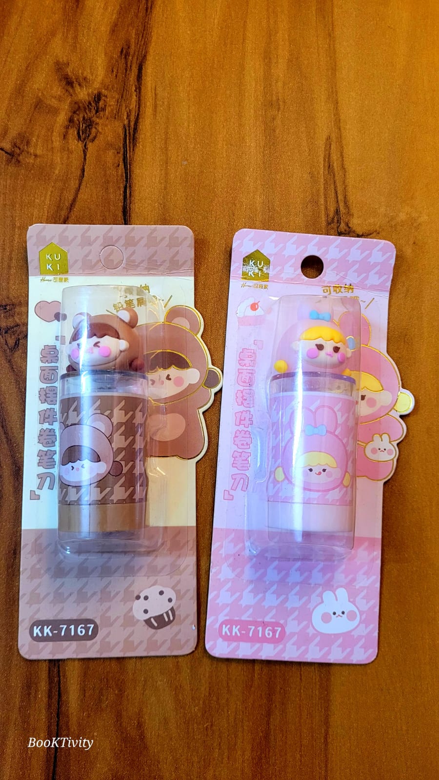Cartoon pink and brown sharpener combo