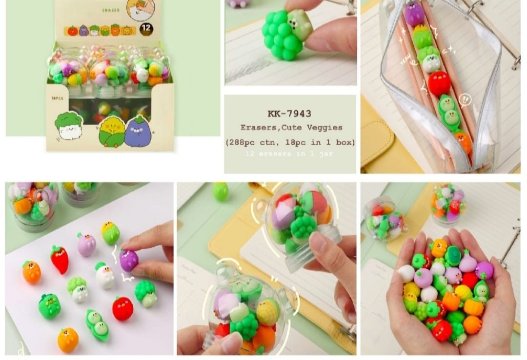 3D Erasers, Cute Veggies very sturdy won't break even after rubbing 