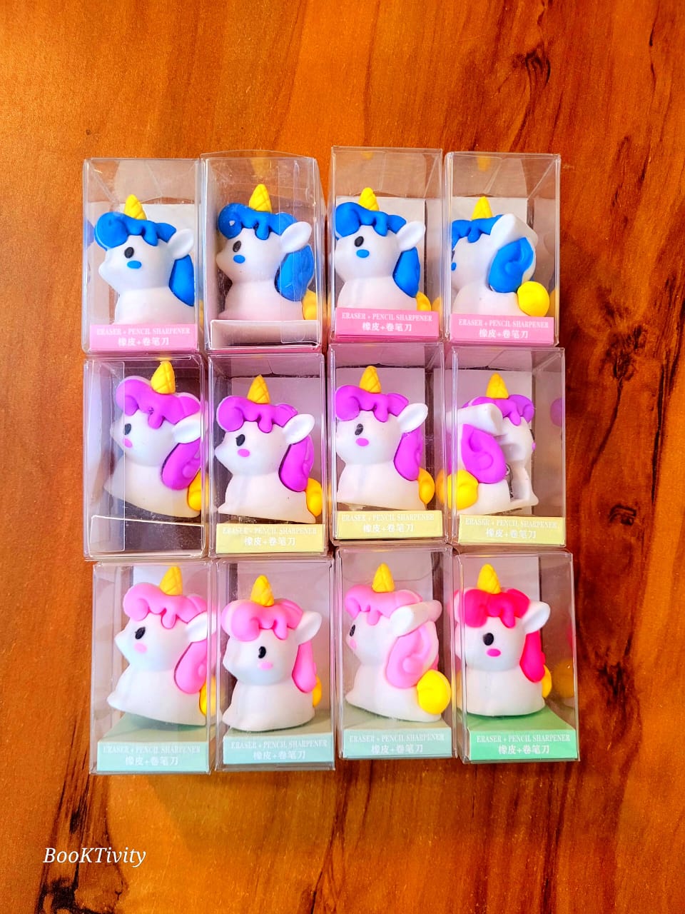 Unicorn Mini Figurines sharpner eraser combo set of 4