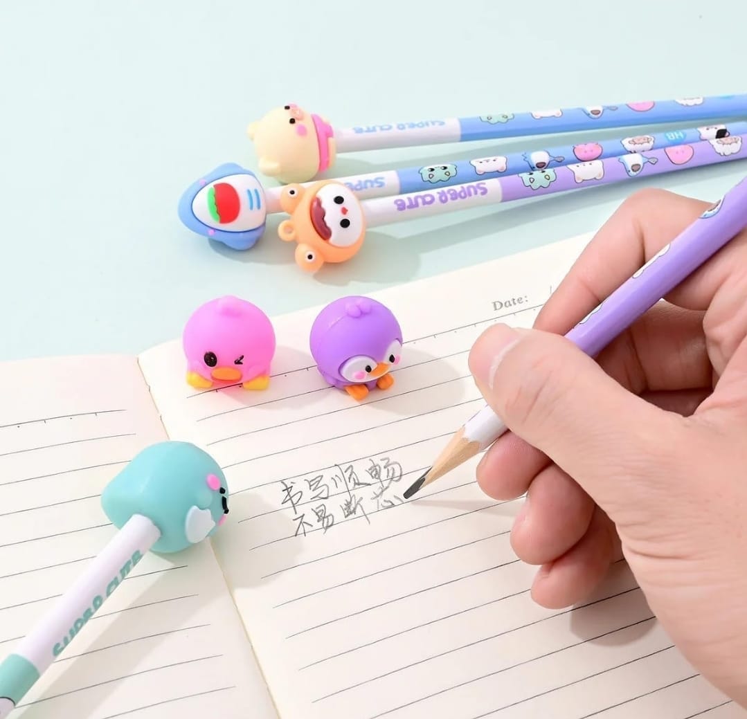 Super Cute Pencil Set of 12 and 12 cartoon eraser 