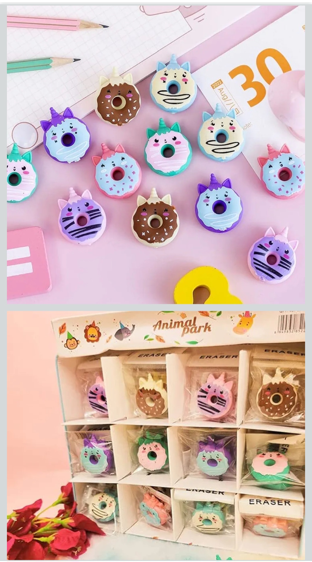 Set of 6 Cute Donut-Shaped Eraser Set