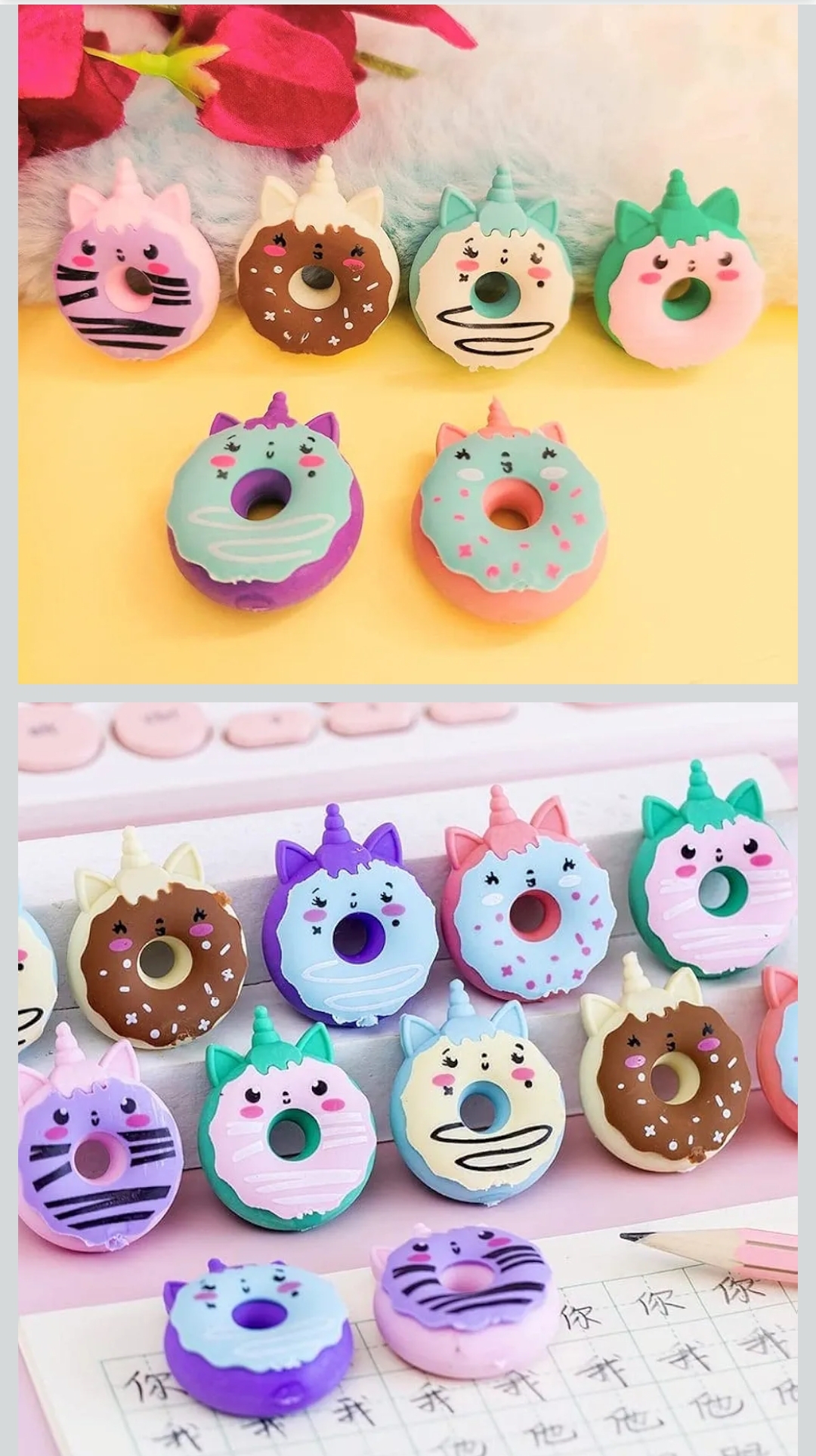 Set of 6 Cute Donut-Shaped Eraser Set