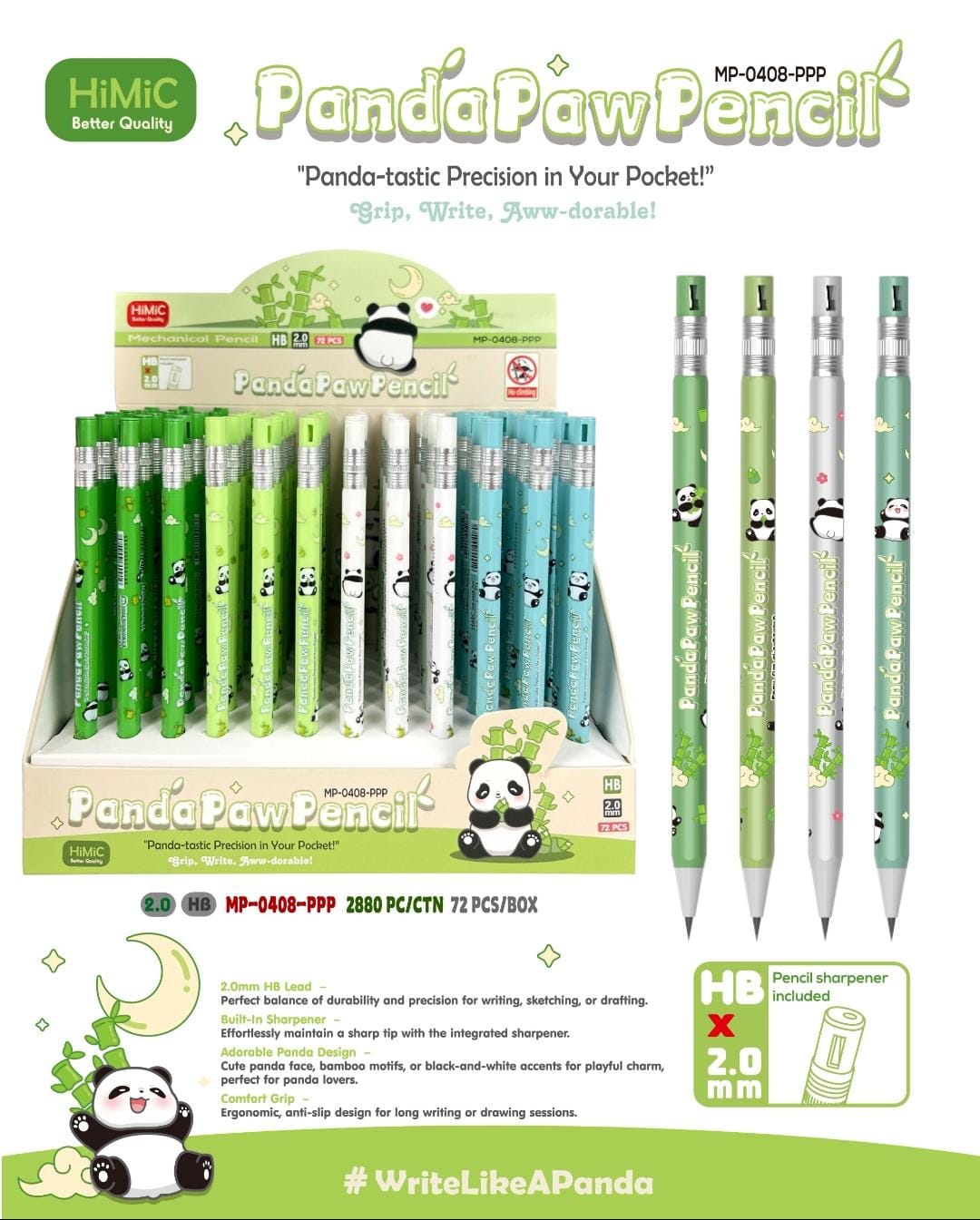 Panda Paw mechanical Pencil set of 4 with sharpner 