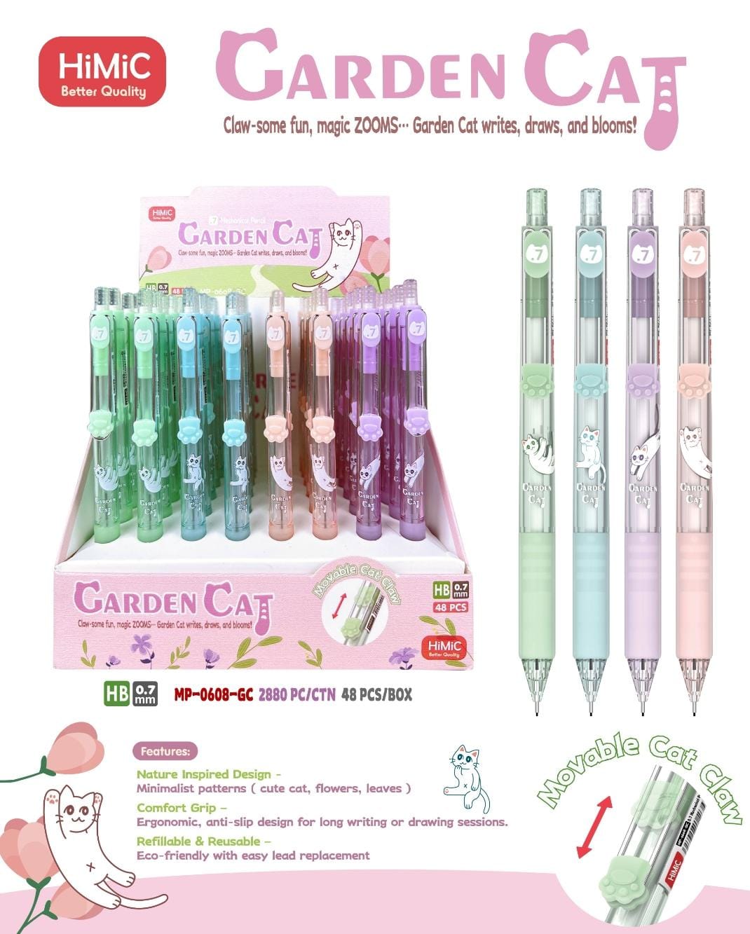 Garden Cat Mechanical Pencil set of 4