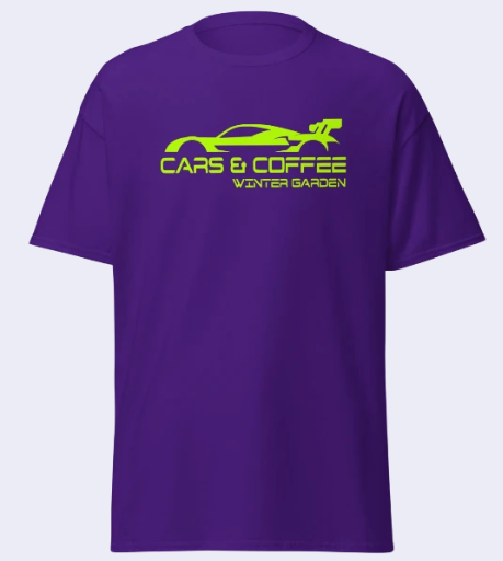 Lime Green Logo Cars & Coffee Winter Garden T-Shirt (4 Colors Available)