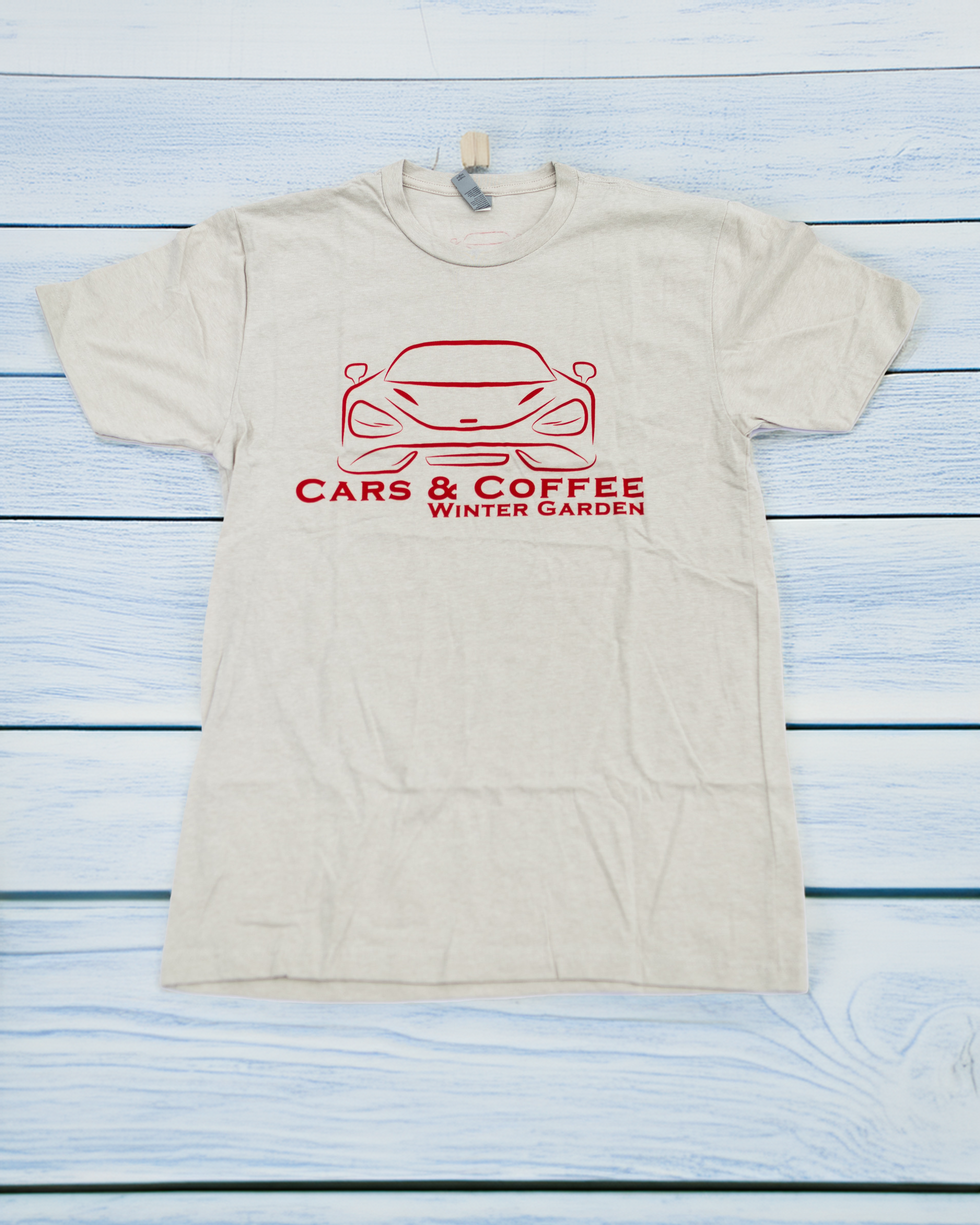 Sand & Red Cars and Coffee Retro Logo T-Shirt