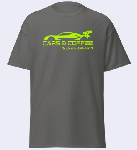 Lime Green Logo Cars & Coffee Winter Garden T-Shirt (4 Colors Available)