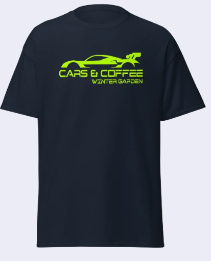 Lime Green Logo Cars & Coffee Winter Garden T-Shirt (4 Colors Available)