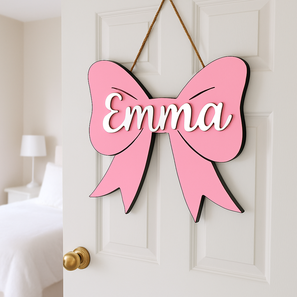 Personalized Pink Bow Door Sign