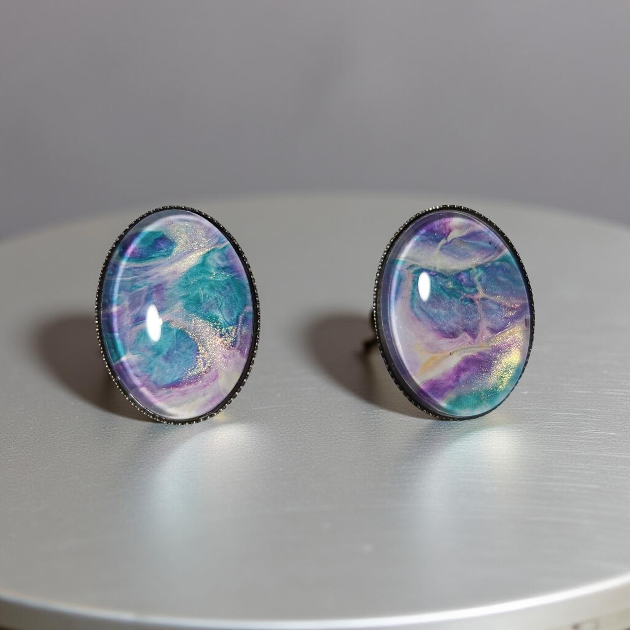 Earrings - Stainless Steel Studs - 13x18mm Glass Cabochon